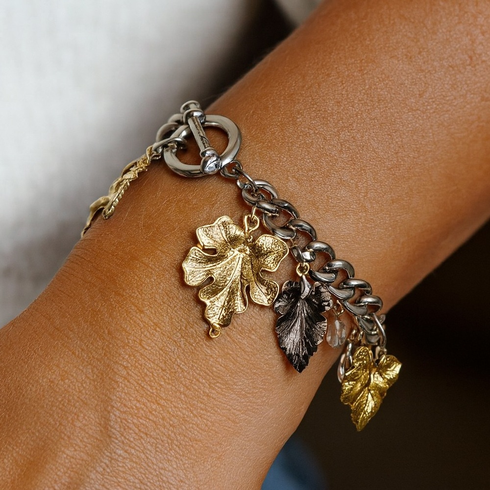 Metallic Leaf Charm Bracelet